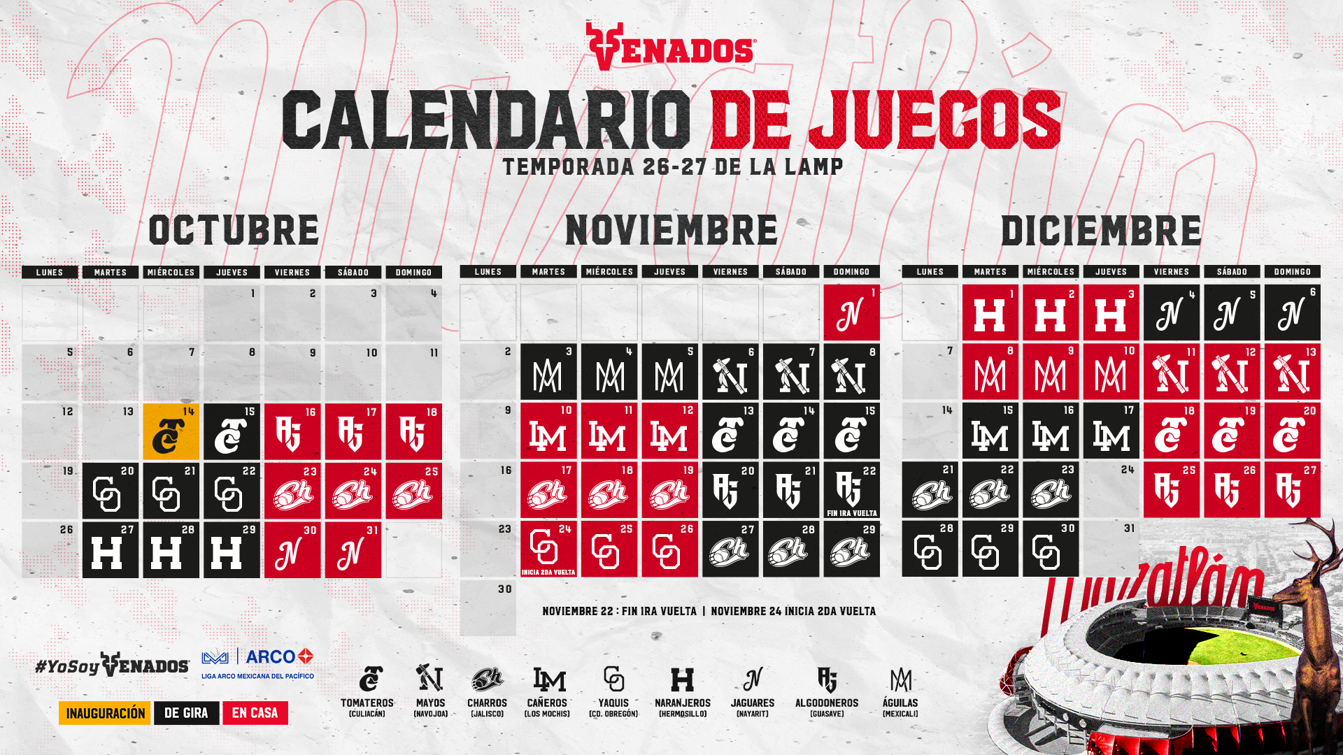 Arranca la cuenta regresiva: Venados anuncia calendario de la Liga ARCO 2026-2027