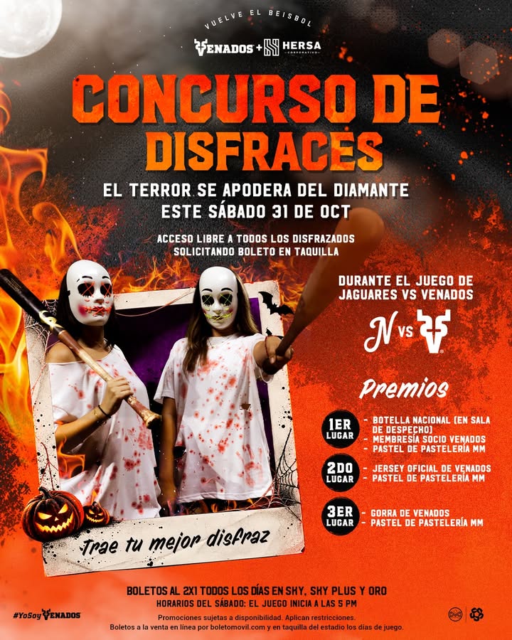 𝗖𝗢𝗡𝗖𝗨𝗥𝗦𝗢 𝗗𝗘 𝗗𝗜𝗦𝗙𝗥𝗔𝗖𝗘𝗦⚾️👻 Este 𝘀𝗮́𝗯𝗮𝗱𝗼 𝟯𝟭 𝗱𝗲 𝗼𝗰𝘁𝘂𝗯𝗿𝗲 en el juego entre Jaguares vs. Venados…